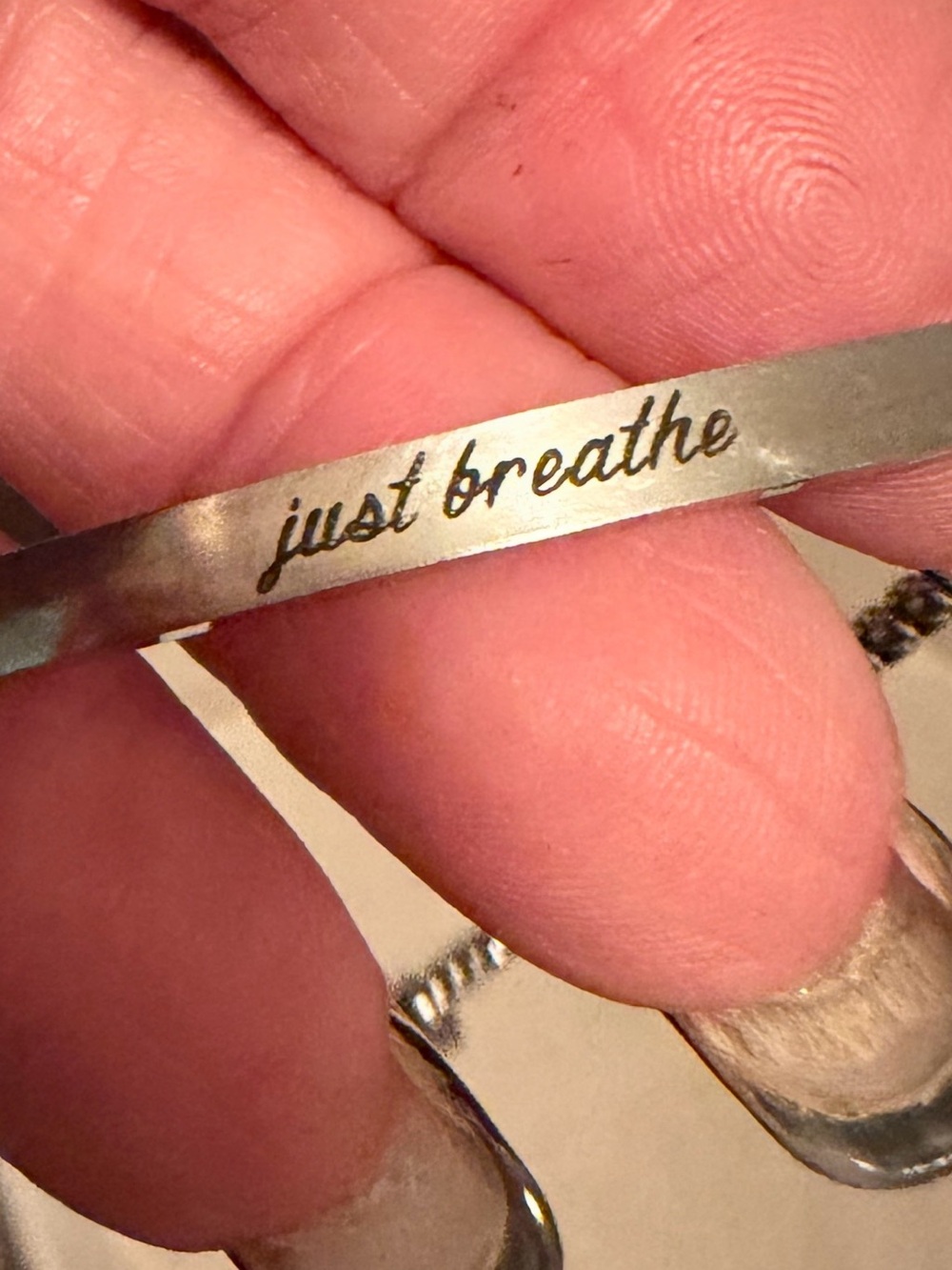 Inspirational "Just Breathe" Silver-Tone Cuff Bracelet